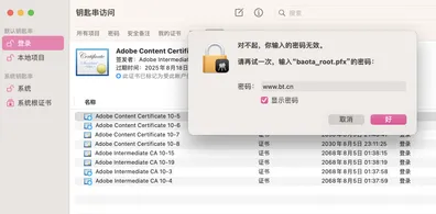 解决 macOS 导入宝塔面板 SSL 证书失败